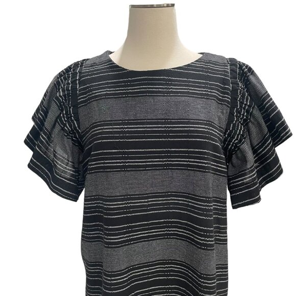 Moon River B/W Striped Flutter Sleeve Dress M Cotton Aldegon Blend Casual HOCO - Picture 11 of 12